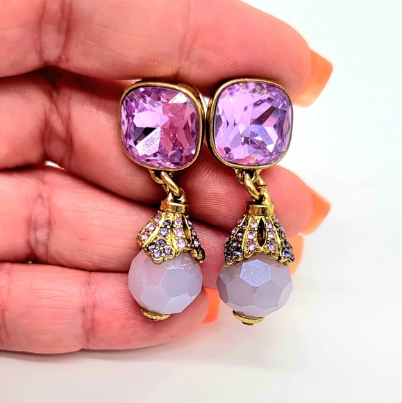 Heidi Daus Art Deco Set with Cushion Cut Swarovski Crystals and Lavender Beads - Picture 7 of 11